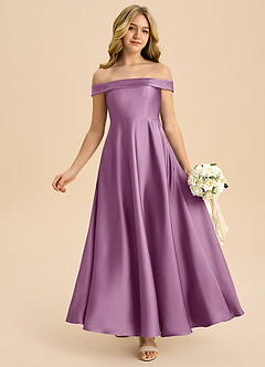 Azazie Sissy Junior Robe Trapèze en Satin extensible Épaule décolletée Glycine image1