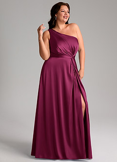 Azazie Brooke Brautjungfernkleider A-Linie One-Shoulder Stretch-Satin Kleid Rote Pflaume image12
