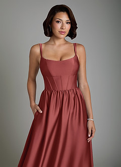 Azazie Mona Brautjungfernkleider A-Linie Korsett Stretch-Satin Kleid Terrakotta image3