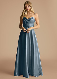 Azazie Oliana Bridesmaid Dresses Twilight A-Line Sweetheart Neckline Metallic Satin Dress image1