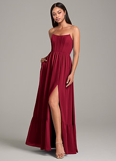 Azazie Kailee Bridesmaid Dresses Burgundy A-Line with Pockets Chiffon Dress image4