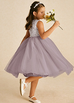 Azazie Missy Flower Girl Dresses Ivory Dusk A-Line Sleeveless Tulle Dress image3