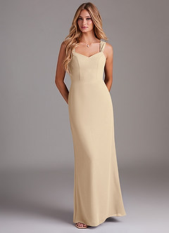 Azazie Denice Bridesmaid Dresses Champagne Sheath Pleated Chiffon Dress image1