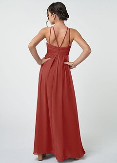 Azazie Leighton Junior Abito A-Line in Chiffon Plissettato Terracotta image3
