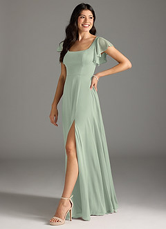 Azazie Bondi Bridesmaid Dresses Dusty Sage A-Line Ruched Mesh Dress image5