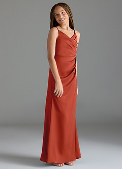 Azazie Maci Junior Rust Mermaid Pleated Stretch Satin Dress image4