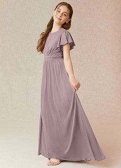Azazie Mosley A-Line Ruched Mesh Floor-Length Junior Bridesmaid Dress image3