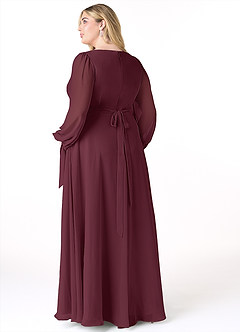 Azazie Leonia Vestidos de damas de honor Vestido de Cabernet de Gasa de Corte en A con Manga larga image9
