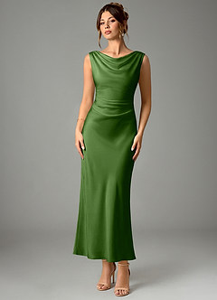 Azazie Kieryn Robes de demoiselle d'honneur Robe Sirène en Satin extensible Plissée Basilic image1