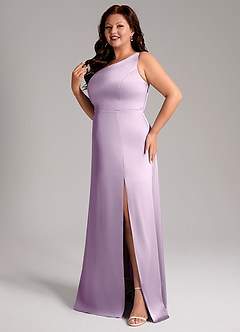 Azazie Phaedra Bridesmaid Dresses Frosted Lilac A-Line One Shoulder Stretch Satin Dress image12