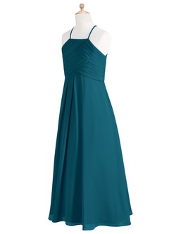 Azazie Ginger Junior Ink Blue A-Line Pleated Chiffon Dress image9