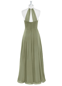 Azazie Ginger At-home Try On Dresses Dusty Sage A-Line Halter Pleated Chiffon Dress image7