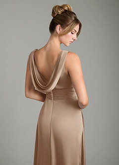 Azazie Karina Bridesmaid Dresses Taupe A-Line Pleated Stretch Satin Dress image2