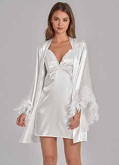front Satin-Brautkleid mit Federn und Unterkleid