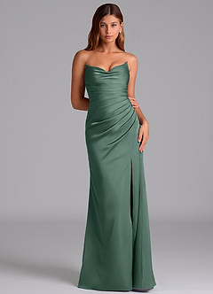 Azazie Claudelle Robes de demoiselle d'honneur Robe Sirène en Satin extensible Sans bretelles Eucalyptus image6