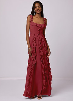 Barbie ♥ Azazie Bridesmaid Dresses Pomegranate A-Line with Pockets Chiffon Dress image3