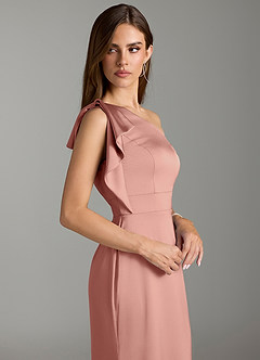Azazie Rinna Brautjungfernkleider Meerjungfrau-Linie Gestreift Stretch-Satin Kleid Rosettenrosa image5