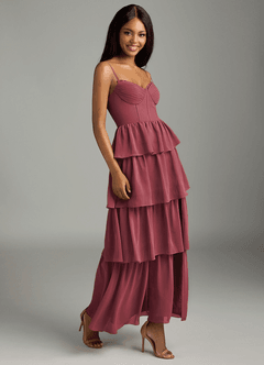 Azazie Kaiden Robes de demoiselle d'honneur Robe Trapèze en Mousseline de soie Encolure en Forme de Cœur Merlot image3