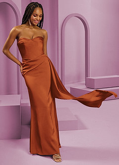 Barbie ♥ Azazie Bridesmaid Dresses Cinnamon Sheath Strapless Stretch Satin Convertible Dress image5