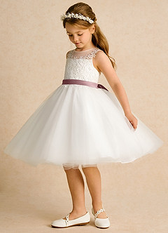 Azazie Lettie Flower Girl Dresses Ivory Dusty Rose Ball-Gown Lace Dress image3