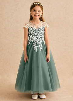 Azazie Dandelion Flower Girl Dresses Eucalyptus Ball-Gown Lace Dress image4