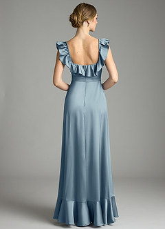 Azazie Lyra Bridesmaid Dresses Dusty Blue A-Line Off the Shoulder Stretch Satin Convertible Dress image8