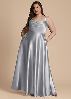 Azazie Shaude Bridesmaid Dresses Silver A-Line Pleated Metallic Satin Dress image8