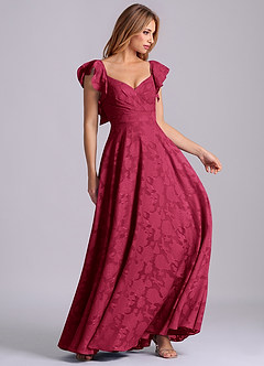 Azazie Leilani Robes de demoiselle d'honneur Robe Trapèze en Blumen-Burnout Encolure en Forme de Cœur Bourgogne image6