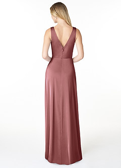 Azazie Nelly Robes de demoiselle d'honneur Robe Trapèze en Satin extensible Col en V Plissé Améthyste image2