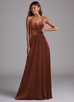 Azazie Davis Bridesmaid Dresses Terracotta A-Line Velvet Dress image4