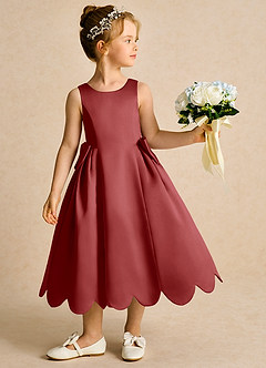 Azazie Macaroon Flower Girl Dresses Rust Ball-Gown Bow Matte Satin Dress image2