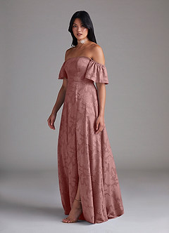 Azazie Sue Vestidos de damas de honor Vestido de Rosa Polvorienta de Devorado Floral de Corte en A Convertible con Vestidos sin tirantes image4
