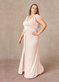 Azazie Luisa Mother of the Bride Dresses Blushing Pink Mermaid V-Neck Pleated Mesh Dress image10