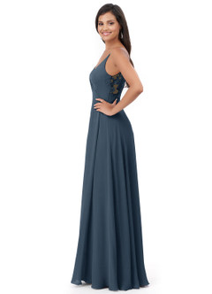 Azazie Lennon Abiti da Damigella Abito A-Line in Chiffon Pizzo Blu Nettuno image3
