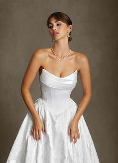 Azazie Ellie Wedding Dresses Diamond White A-Line Strapless Floral Jacquard Dress image14