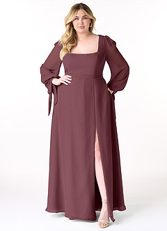 Azazie Leonia Bridesmaid Dresses Sangria A-Line Long Sleeve Chiffon Dress image11