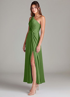 Azazie Brooke Suknie dla druhen Linia A Jedno ramię Satyna elastyczna Długość kostki Sukienka image5