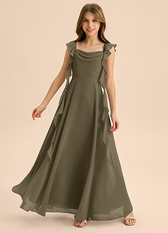 Azazie Carmin Junior Willow Green A-Line Ruched Chiffon Dress image1
