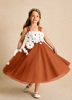 Azazie Dovey Robe Demoiselle D'honneur Fillette Robe Princesse en Tulle Arc Orange Brûlée image4