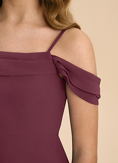 Azazie Anselie Junior Cabernet A-Line Off the Shoulder Chiffon Dress image8