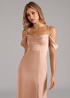 Azazie Callan Brautjungfernkleider Wandelbar A-Linie Plissee Stretch-Satin Kleid Roségold image6