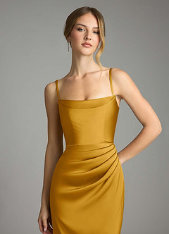 Azazie Leonis Bridesmaid Dresses Butterscotch Mermaid Pleated Stretch Satin Convertible Dress image3