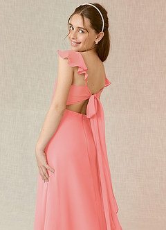 Azazie Everett Junior Robe Trapèze en Mousseline de soie Corail image7