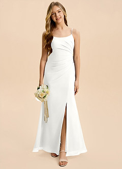Azazie Amelia Junior White Mermaid Pleated Chiffon Dress image3