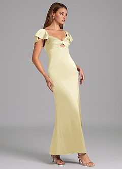 Azazie Demia Robes de demoiselle d'honneur Robe Fourreau en Satin extensible Encolure en Forme de Cœur Sorbet Citron image3