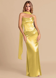 Azazie Sorrel Brudepigekjoler Havfrue Korset Metallisk satin Gulv-længde Kjole image3