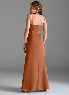 Azazie Maci Junior Copper Mermaid Pleated Stretch Satin Dress image5