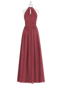 Azazie Cherish At-home Try On Dresses Cinnamon A-Line Pleated Chiffon Dress image7