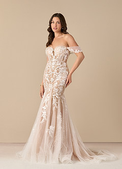 Azazie Leilani Robes de mariée Robe Sirène en Tulle Paillettes Blanc Diamant Caramel image2
