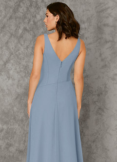 Azazie Kori Bridesmaid Dresses Dusty Blue A-Line Pleated Chiffon Dress image5